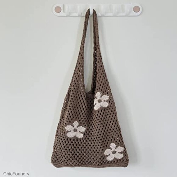 Large Crochet Tote Bag Hobo Bag Polyester Knitted Durable Stretchy - Picture 5 of 6